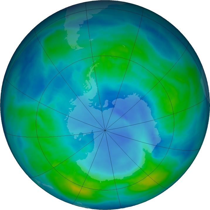 Antarctic ozone map for 22 April 2016